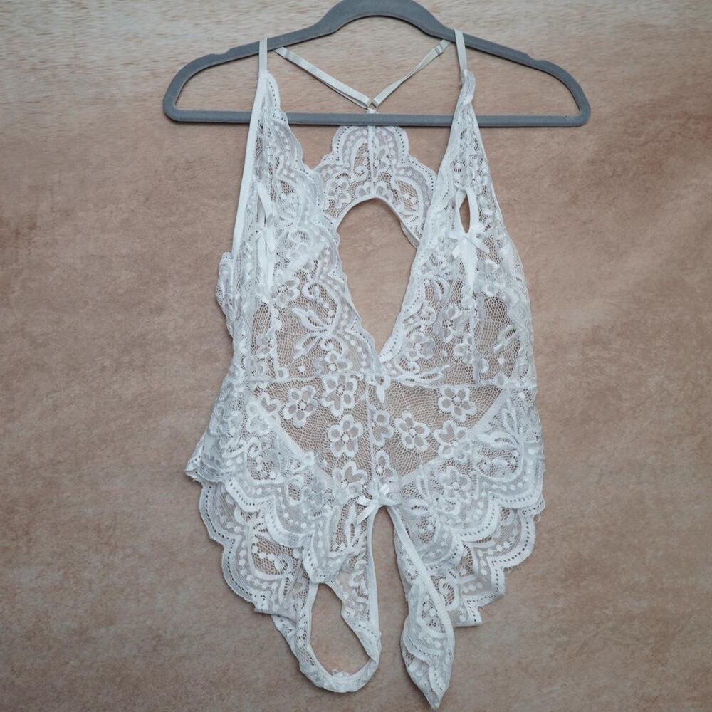 White Lace Cut Out Teddy Bodysuit S
